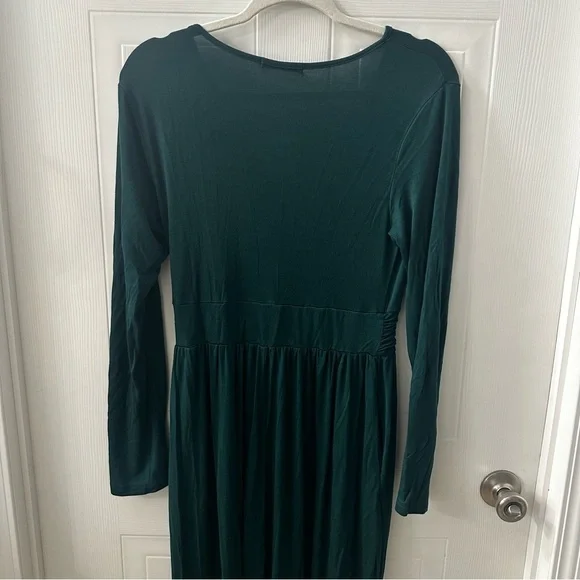 Green Maxi Dress L Faux Wrap Long Sleeve Wedding Guest Maternity | OUGES - Picture 6 of 10